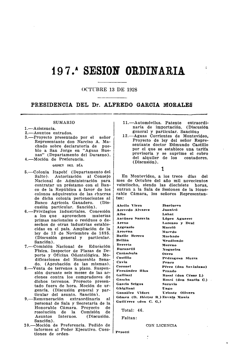 DIARIO DE SESIONES DE LA CAMARA DE REPRESENTANTES del 13/10/1928